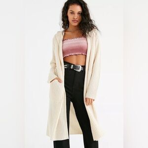 Gap Ivory Wool Ribbed Knit Hooded Maxi Duster Duster Cardigan Ivory M